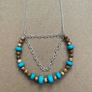 Turquoise and brown gemstone bib necklace
